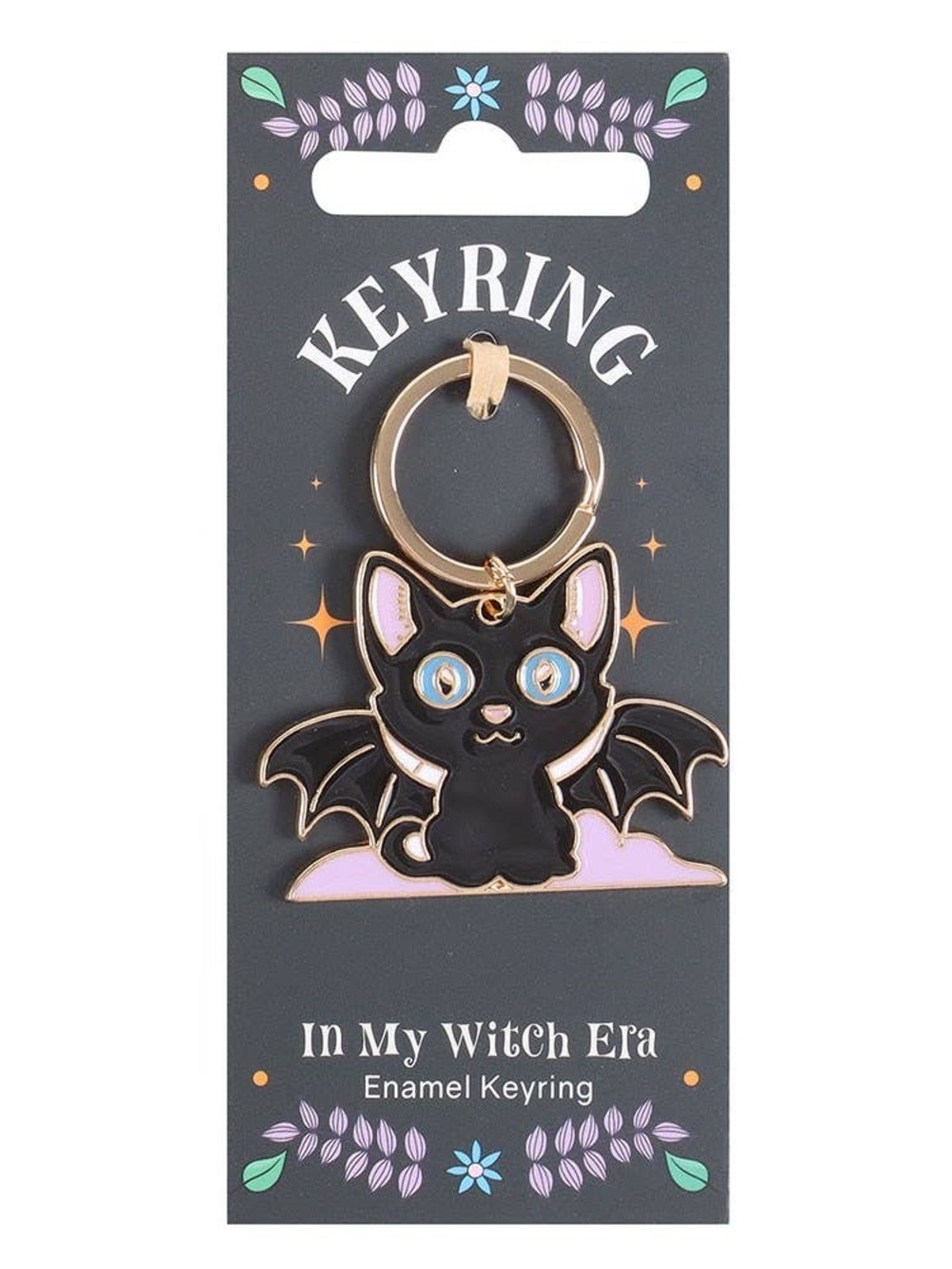 In My Witch Era Black & Pink Cat Bat Enamel Keyring